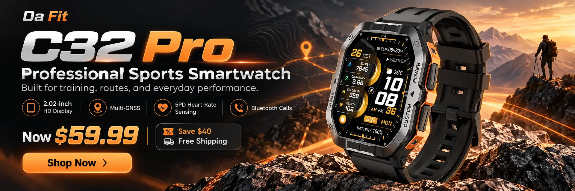 Da Fit C32 Pro professional sports smartwatch — $59.99 USD