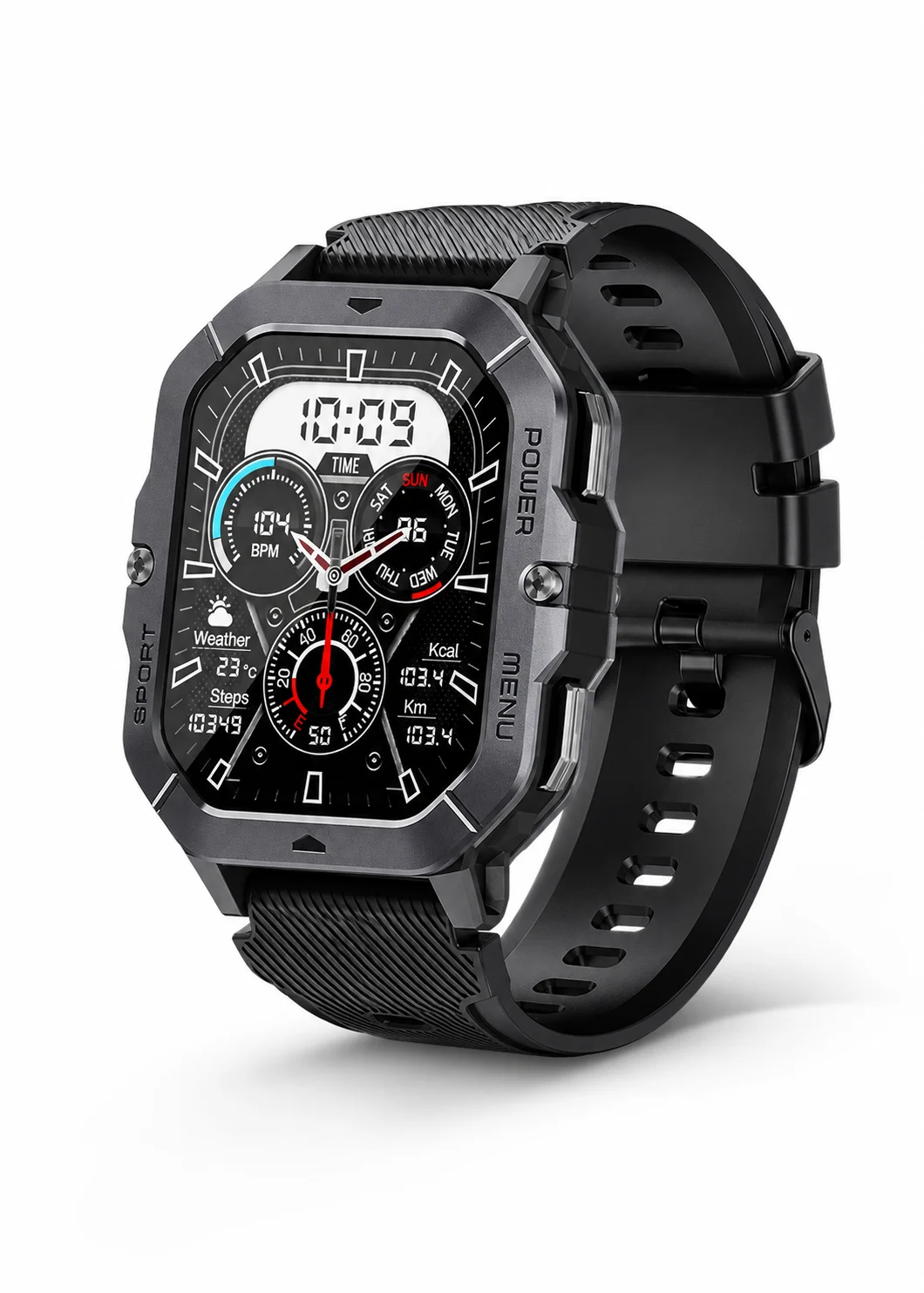 Da Fit C28 black rugged smartwatch studio view