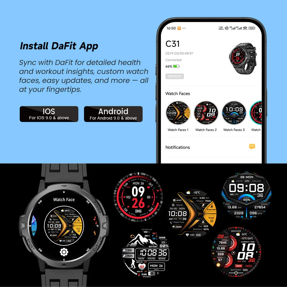 Da Fit C31 companion app and watch face feature visual