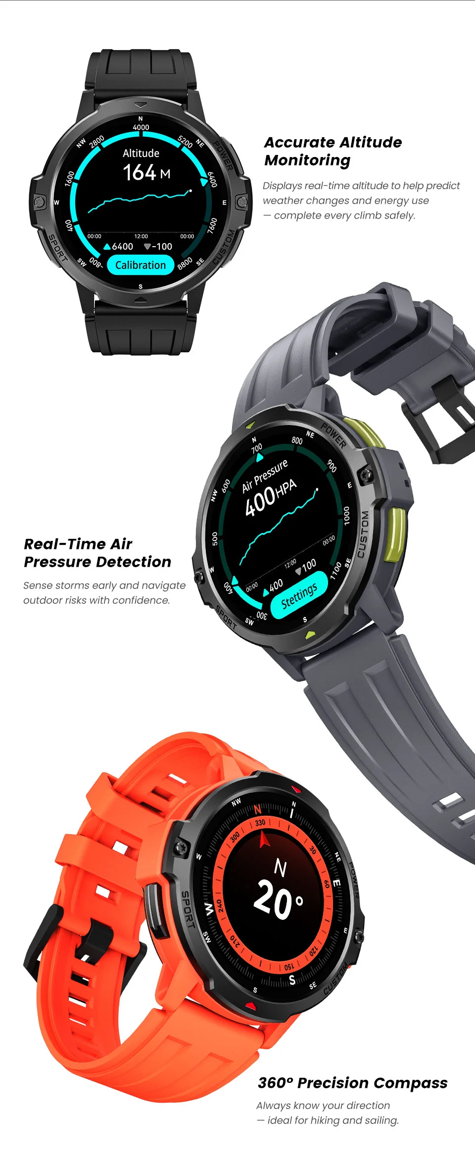 Official Da Fit C31 altitude, air pressure, and compass feature visual