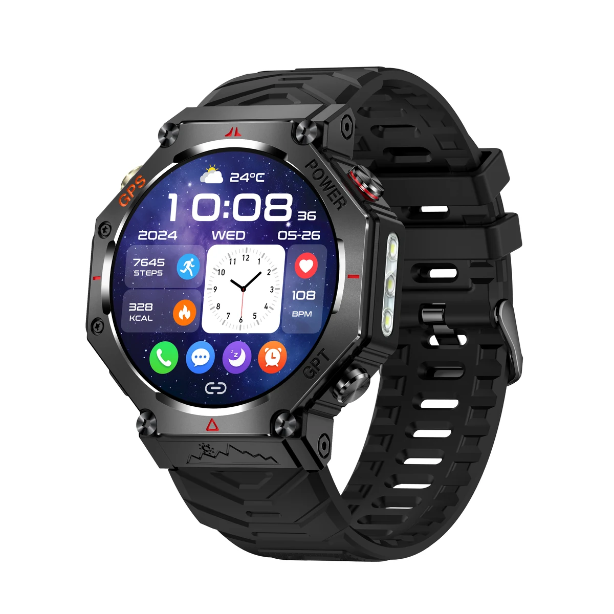 Da Fit KC91 gunmetal GPS outdoor smartwatch with black silicone strap