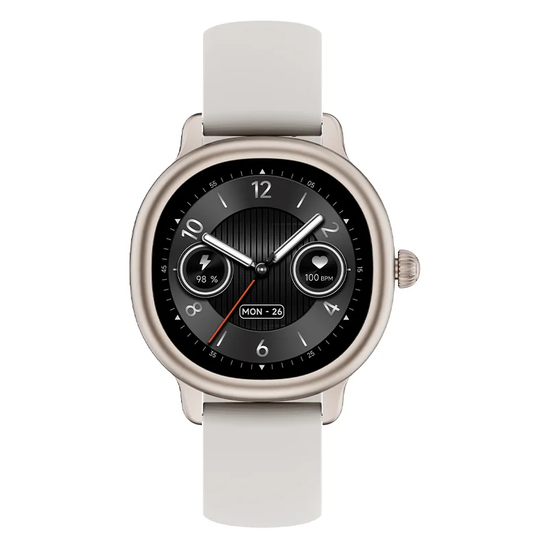 Da Fit T78 Starry Gold smartwatch with an ivory strap