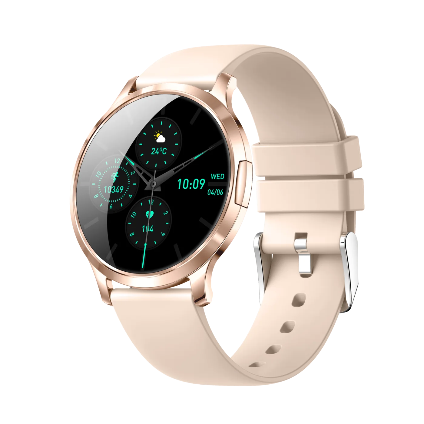 Da Fit V93 gold smartwatch with a light silicone strap
