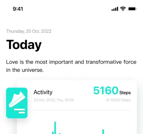 Da Fit Today page showing activity, calories, and daily health cards