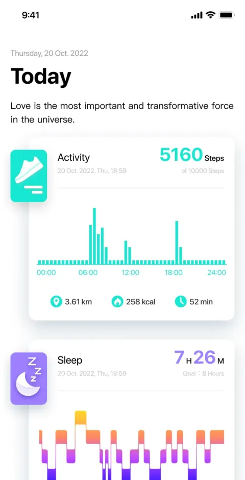 Da Fit Today dashboard with activity, sleep, heart rate, oxygen, stress, and weight cards